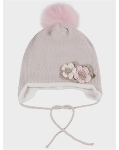 Бежевая шапка с цветочным декором Il trenino