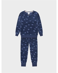 Темно-синяя велюровая пижама с принтом в горошек Sanetta