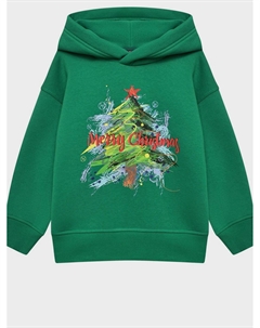 Толстовка-худи с принтом "Елка", зеленая Dan maralex