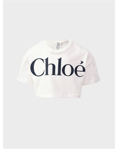 Укороченная футболка с лого, белая Chloe