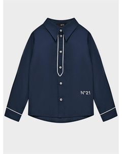 Рубашка с белой отделкой, темно-синяя No21
