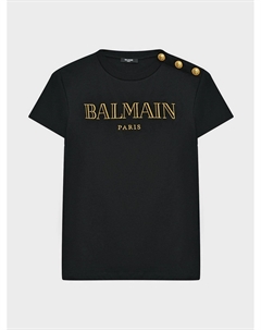 Футболка с лого и пуговицами на плече Balmain