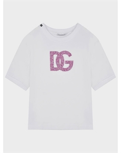 Белая футболка с розовым лого Dolce&gabbana