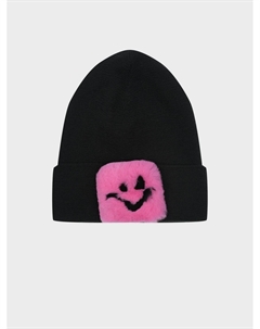 Черная шапка с розовым смайлом Regina