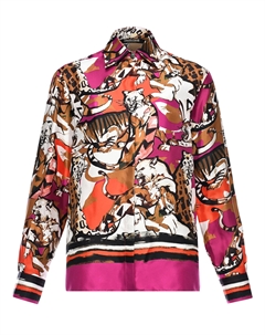 Шелковая рубашка с принтом "хищные кошки" Roberto cavalli