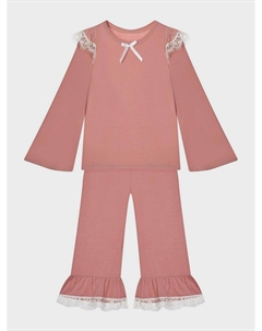 Розовая пижама с отделкой белым кружевом Amiki