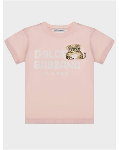Футболка с принтом и логотипом, светло - розовая Dolce&gabbana