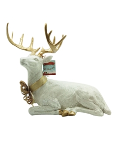 Новогодний сувенир "Белый олень Поли с золотыми рогами", 38x15x35 см Timstor