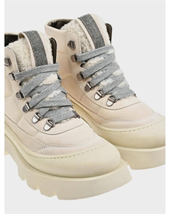 Ботинки на шнуровке с меховым язычком, молочные Brunello cucinelli