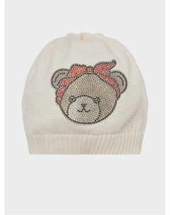 Шапка кремового цвета с медвежонком из стразов Catya