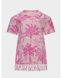 Платье - футболка с бахромой и принтом пальмы, розовое Saint barth