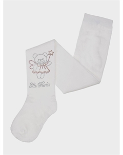 Белые колготки с медвежонком из стразов La perla