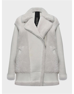 Дубленка авиатор удлиненная ворот норковый, белая Blancha