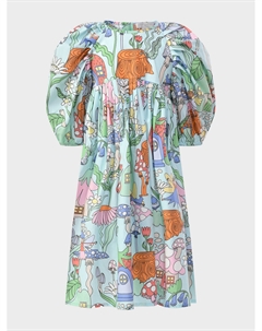 Платье с объемными рукавами, принт грибы и цветы Stella mccartney
