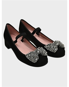 Бархатные туфли с бантом из страз, черные Pretty ballerinas