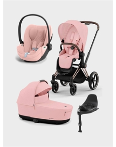 Коляска 3 в 1 Priam IV Rosegold цвет Peach Pink в комплекте со спальным блоком Lux Carry Cot, креслом Cloud T и Базой isofix Cybex