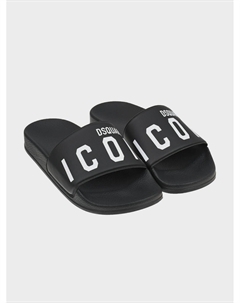 Черные шлепки с принтом "ICON" Dsquared2
