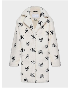 Пальто со сплошным лого, кремовое Calvin klein