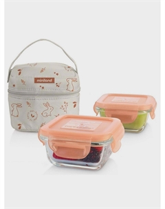 Термосумка Pack-2-Go Natursquare с 2 стеклянными контейнерами, зайчик Miniland