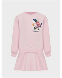 Платье имитация свитшота и юбки, принт цветок и лого Monnalisa