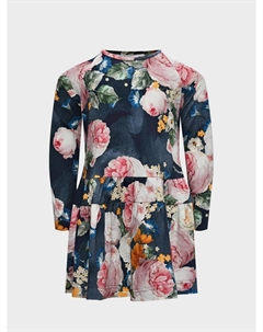 Платье с принтом "розы", синее Monnalisa