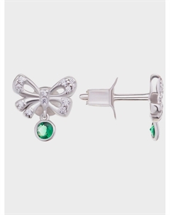 Серьги пусеты Бантики, серебро с зеленым камнем Sneak peek