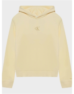 Толстовка-худи с лого в тон, кремовая Calvin klein