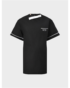 Платье-футболка с принтом логотипа, черное No21