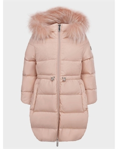 Розовое пальто-пуховик с меховой отделкой Il gufo