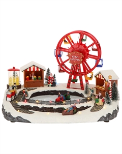 Новогодний сувенир "Рождественская деревня с колесом обозрения" с адаптером, 45,5x33x30,6 см Timstor