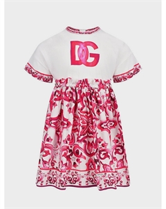Бело-розовое платье с принтом "майолика" Dolce&gabbana