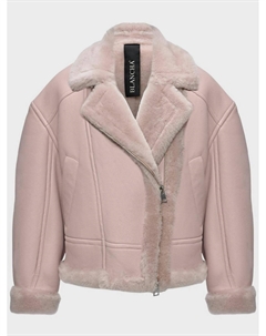 Дубленка авиатор укороченная ворот из овчины, розовая Blancha