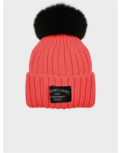 Шапка с меховым помпоном, фуксия Chobi