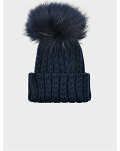 Шапка с меховым помпоном, темно-синяя Regina