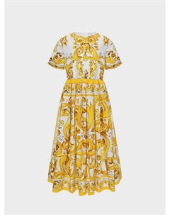 Платье из поплина с принтом майолика, желтое Dolce&gabbana
