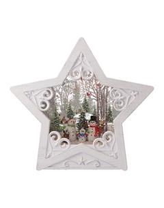 Новогодний сувенир "Рождественская Звезда со снеговиками" белый, LED, 26x7x16 см Timstor