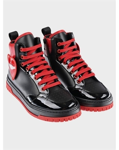 Высокие черные кеды с декором "сердце" Moschino