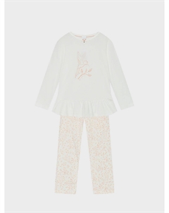 Пижама с принтом птички и цветов, белая Sanetta