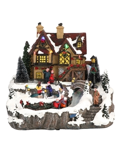 Новогодний сувенир "Деревенский домик с катком" 28x26x27 см Timstor