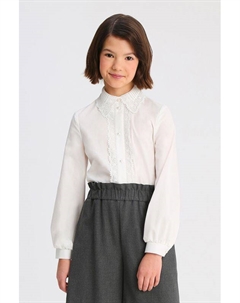 Блуза хлопковая с кружевной отделкой и воротничком Смена