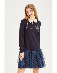 Платье комбинированное с воланом из тюля Смена