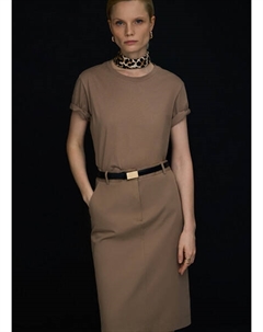 Прямая юбка миди из хлопка, Бежевый Ostin