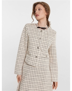 Жакет женский бежевый в клетку укороченный Mark formelle