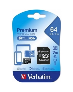 Карта памяти 64GB 90MB/S MICROSD CLASS 10 (INC ADAPTOR) 44084 Verbatim