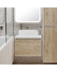 Тумба с раковиной Бари 60 крафтовый дуб, раковина Tre 50 Runo