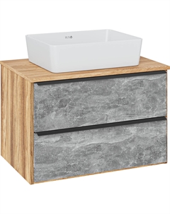 Тумба с раковиной Мальта 70 подвесная, дуб, серая, раковина Tre 50 Runo