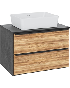 Тумба с раковиной Мальта 70 подвесная, дуб, черная, раковина Tre 50 Runo