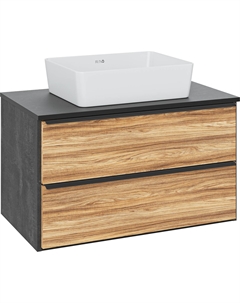 Тумба с раковиной Мальта 85 подвесная, дуб, черная, раковина Tre 50 Runo