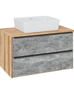 Тумба с раковиной Мальта 85 подвесная, дуб, серая, раковина Tre 50 Runo