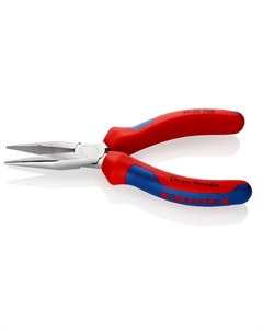 Длинногубцы KN-3025140, плоскокруглые рифлённые губки 42 мм, длина 140 мм, хром, двухкомпонентные ручки Knipex